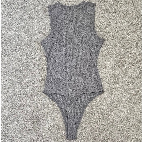 American Eagle Ribbed Tank Bodysuit Women Small Heather Gray Sleeveless New - Picture 6 of 6